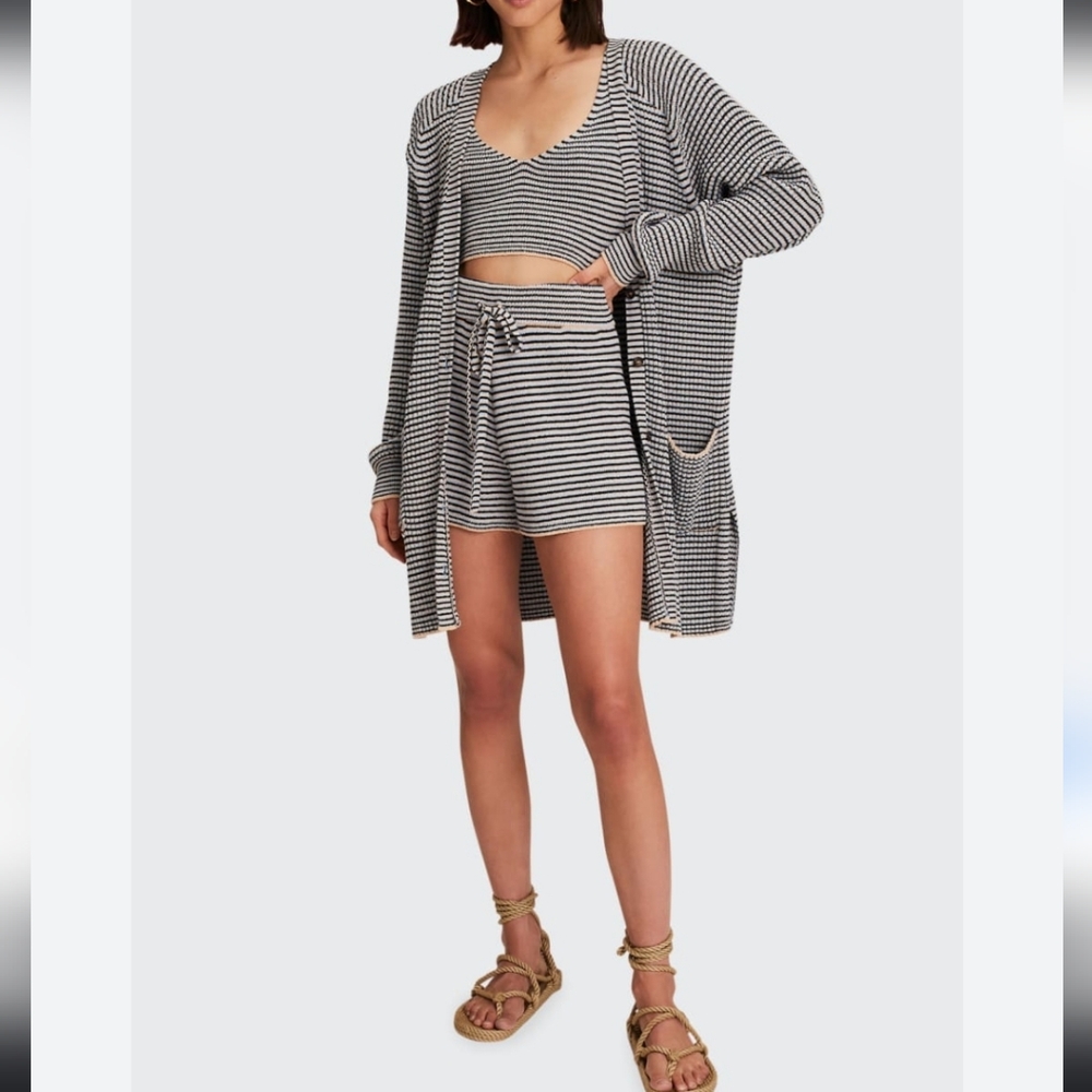 A.L.C. Caspian Striped Cardigan Patch Pockets Oversized Italian Yarn Size Small - Picture 4 of 14